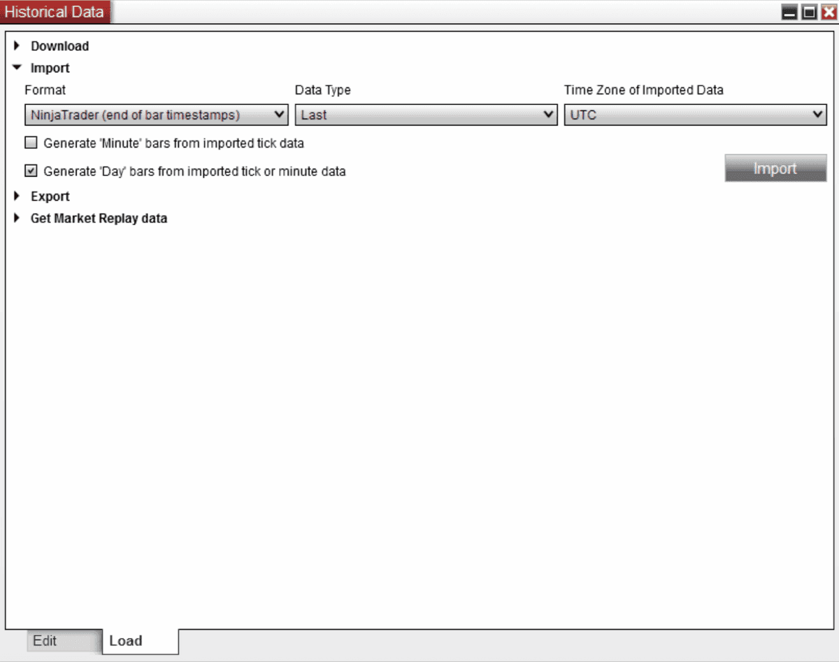 Step 3: enable generate day bars and click Import