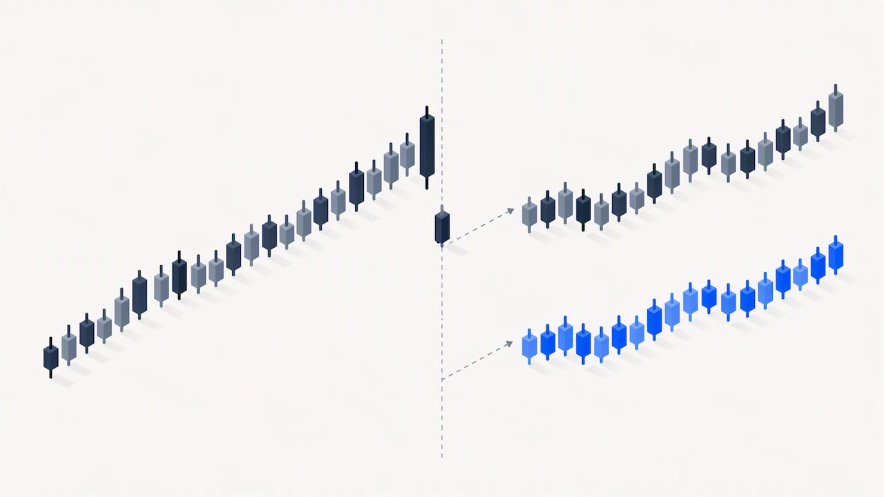 Raw and adjusted price series diverging