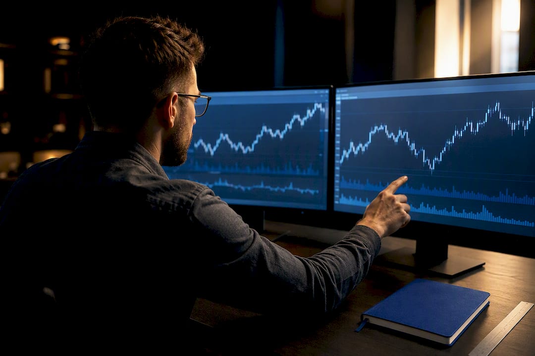 Analyst comparing minute-bar backtest charts