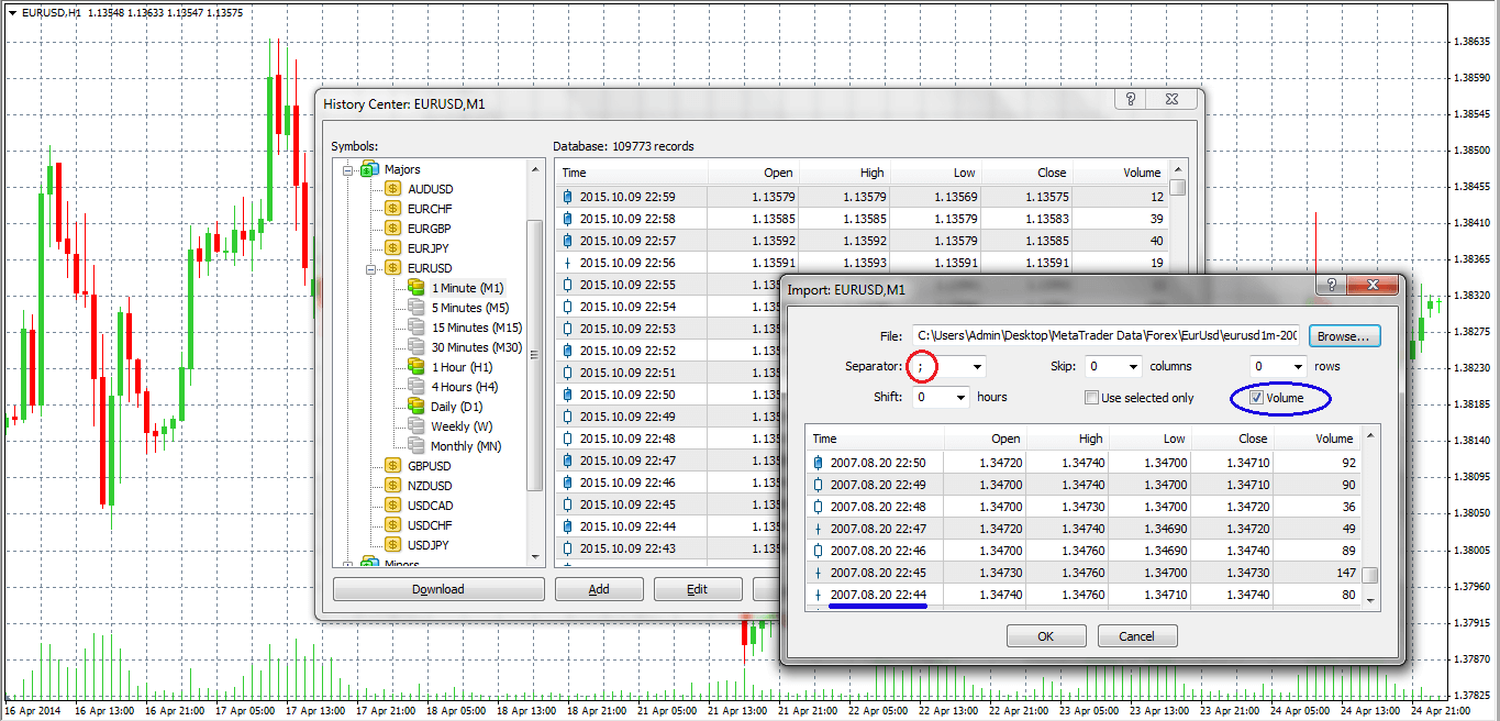 Step 4: control parameters for data import